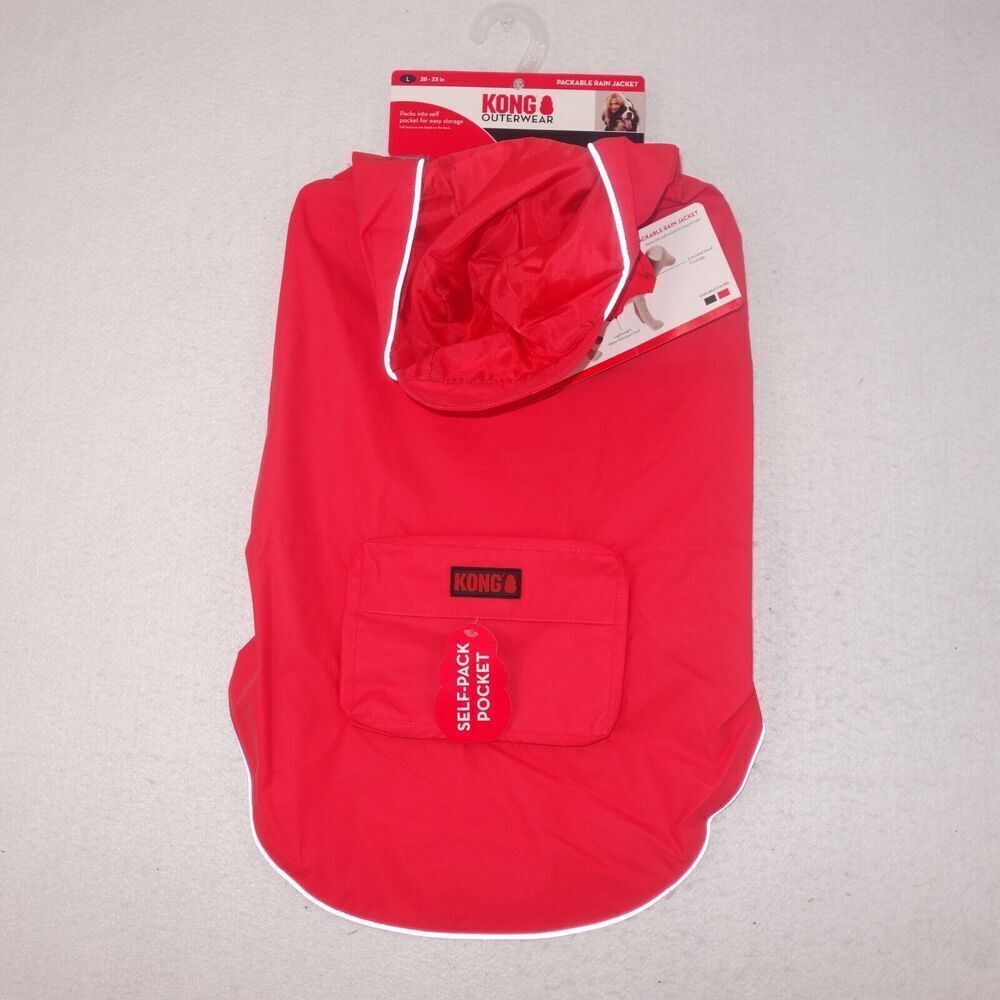 NEW Kong Packable Dog Rain Coat Jacket with Hood RED Size Medium  17"-20" - Picture 2 of 7